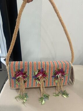 Beaded Multicolor Floral Tassel Shoulder Bag